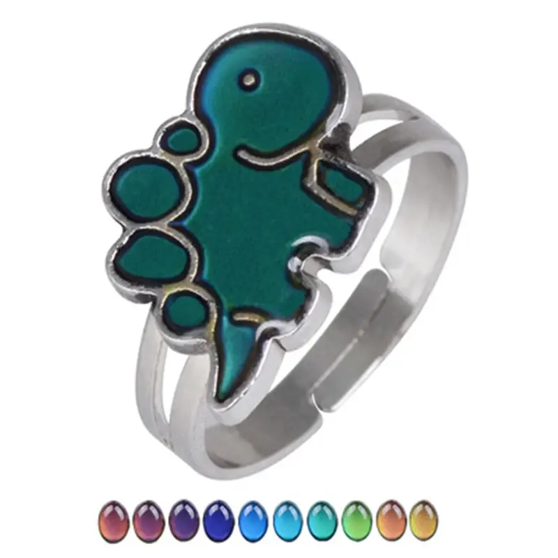 Cartoon Dinosaur colors Change Emotion Feeling Changeable Temperature Adjustable Mood Ring Jewelry For Women Kids Birthday Gift