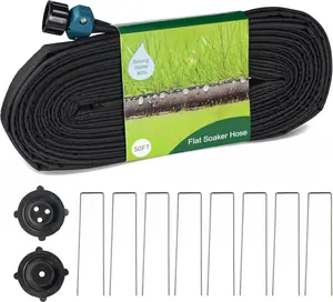 Flat Soaker Hose 50 FT for Garden, 50' Linkable Consistent Drip Irrigation Hose, Leak-free Dual-layer Design Saving 80% Water Garden System Water Hose with Holes