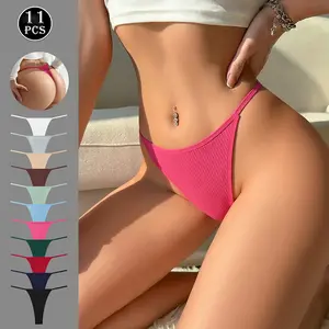 Hotcom Women's Aesthetic Cotton Thongs (11/22-Pack) - Ring-Linked Drop Waist, Seamless T-Back Lingerie, Soft Breathable Fabric, Regular Fit All-Season Essential Everyday Style Underwear for Women, Casual Wear,summerwins
