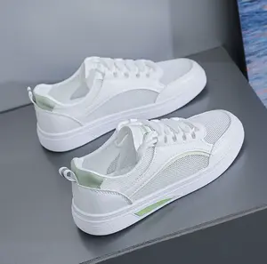 Breathable Mesh White Platform Skate Shoes With Fresh Green Accents