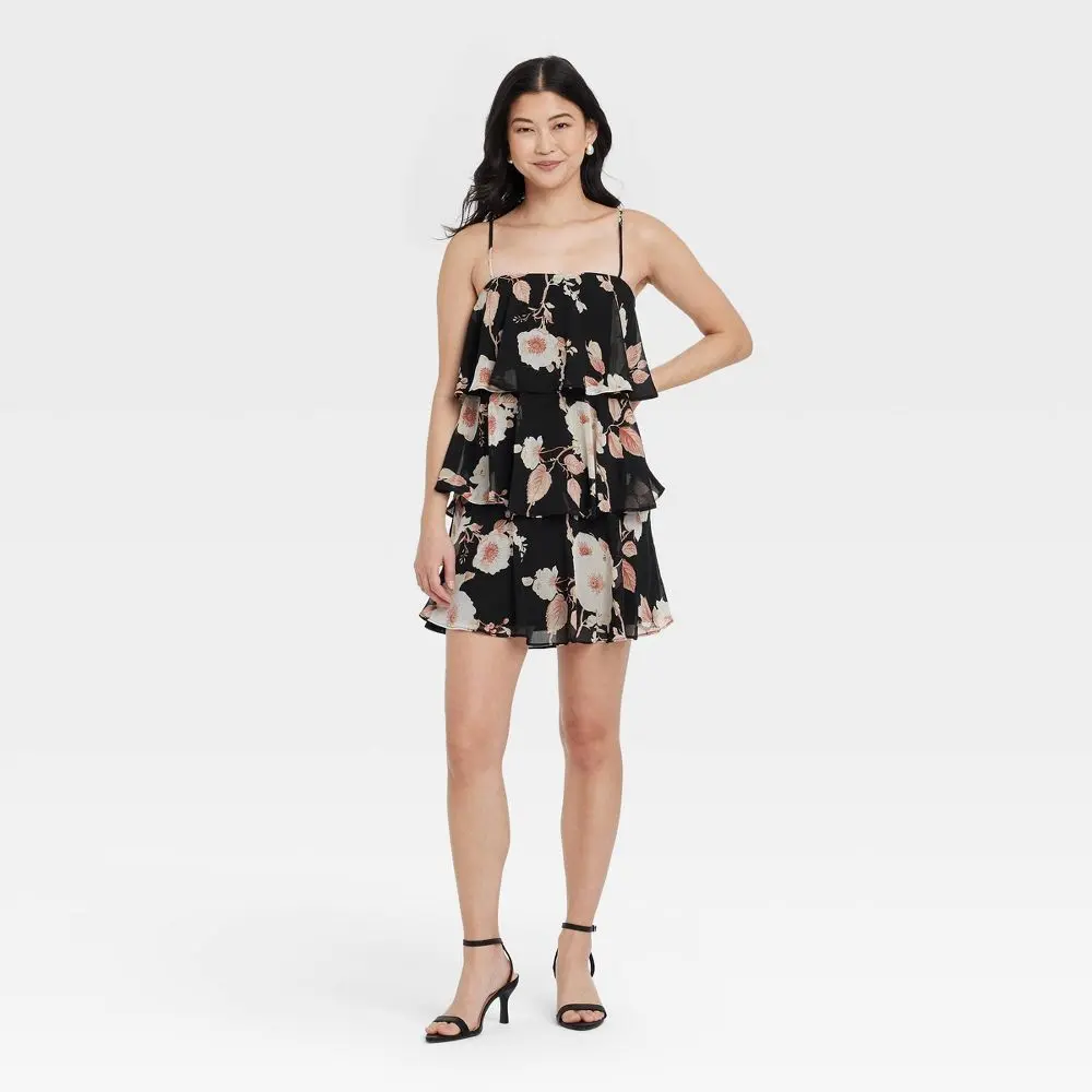 Women's Tiered Ruffle Mini Shift Dress - A