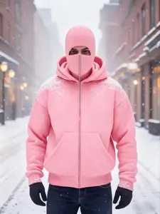 Barakabra Full-Zip Hoodie, Ninja Style Streetwear, Winter Warm Urban Essential, Casual Fitted Long Sleeve Pullover