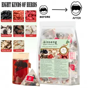 Herbal Alkaline Ginseng Eight Treasures Tea Organic Kidney Cleanse for Men Women Natural Energy Boost Christmas Gift Sweet Flavor Herbal Wellness Tea Beverage