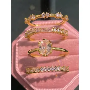 4pcs/Set Elegant Stacking Rings With Sparkling Fake Zirconia Teardrops And Rectangular Symbols, Symbolizing Romance And Prestige, For Everyday Wear, And Perfect Gift For Spring Festival New Year,No Gift Box