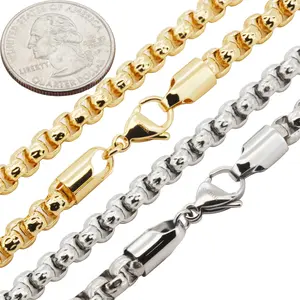 316L Stainless Steel 14k Yellow Gold Plated 6mm Box Chain Necklace Bracelet 7.5”-24”