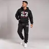 Men's Goat 23 Pattern Print Hoodie and Drawstring Sweatpants Set, Menswear, Casual Athletic Long Sleeve Hooded Jacket & Trousers for Fall & Winter, Men's Clothing for Daily Wear, Sportswear Indoor Outdoor, Tracksuit, Athleisure Minimalist