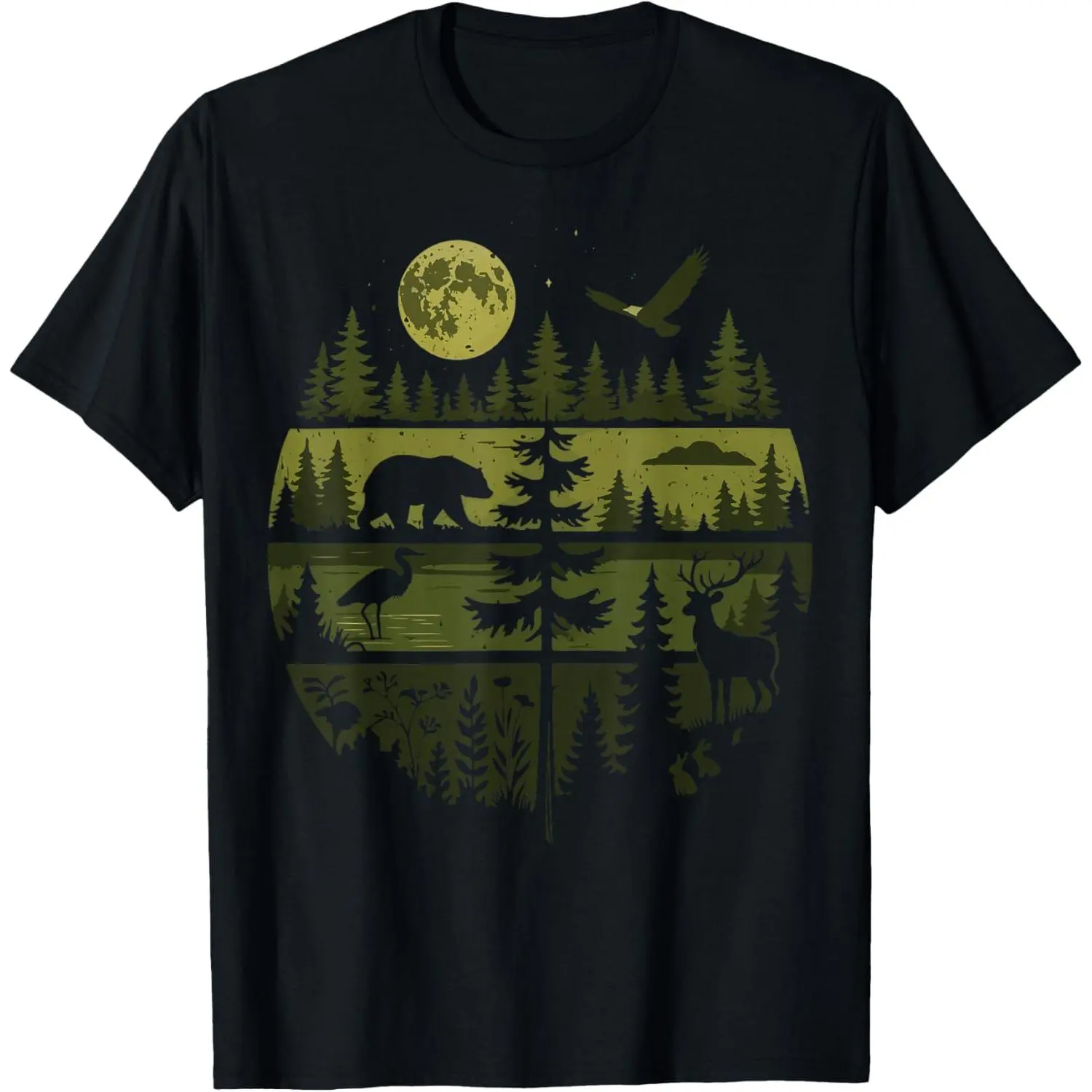 Men's Short-Sleeve Forest Retro Nature Wildlife Outdoor Streetwear Tee, Casual Top Tshirt, Shortsleeve, Breathable, Menswear, Soft, Wildlife Print, Retro Chic, Nature Theme