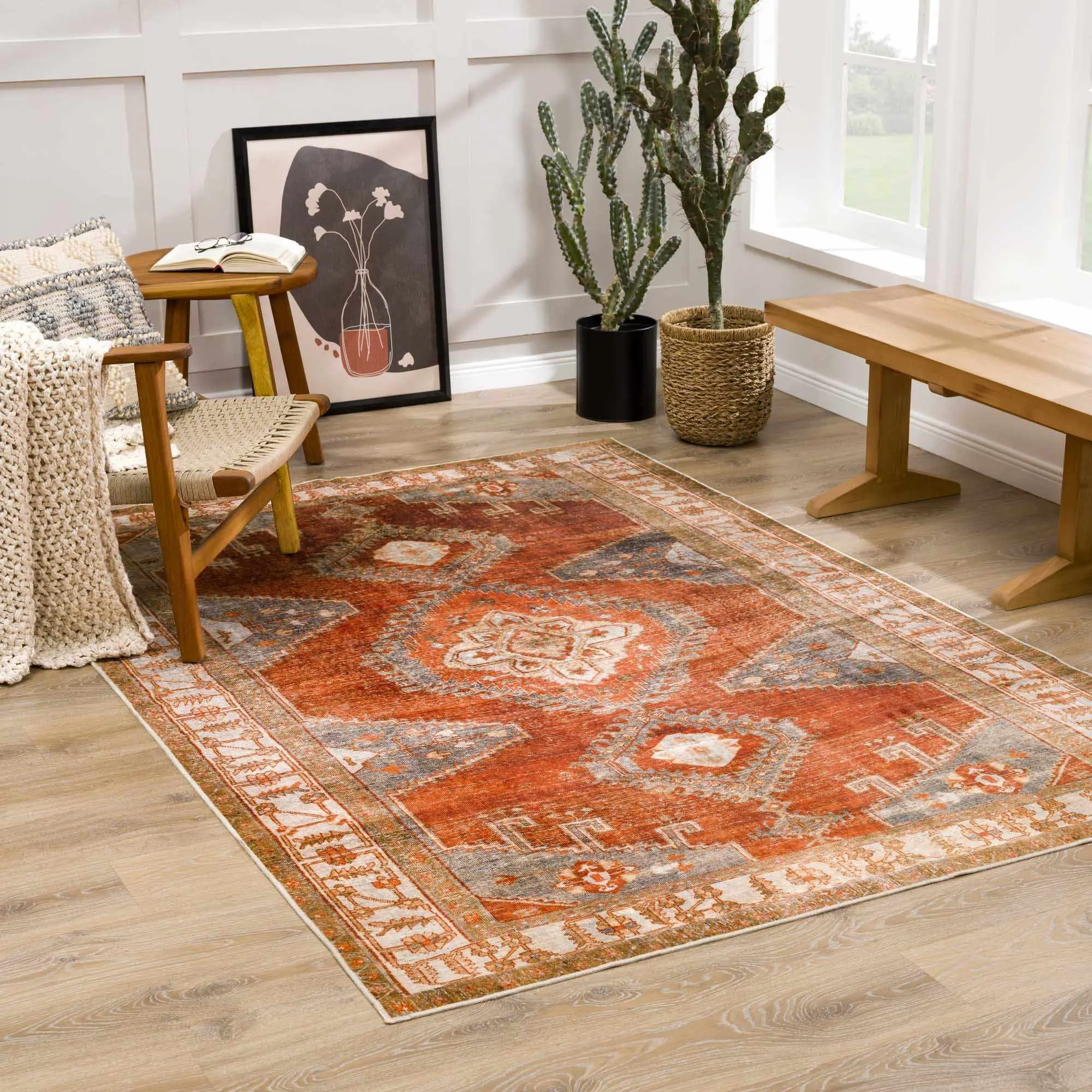 Kullar Orange Washable Indoor Area Rug, Indoor Area Rugs