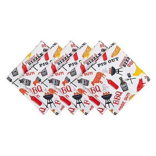 Design Imports Set of 6 BBQ Fun Print Outdoor Napkins