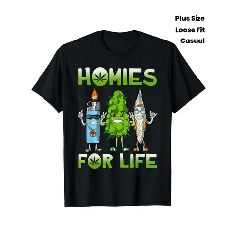Men's 100% Breathable Cotton Short Sleeve Crew Neck Relaxed Fit 'Homies for Life' Graphic Tees - Plus Size Chic Cute Streetwear Top, Casual Vintage Preppy Korean Style, for Party, Travel