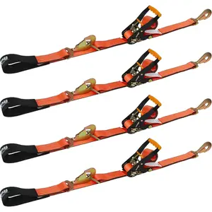 Heavy Duty 4 Pack Axle Tie Down Straps for -2" x 114"  Hauler Straps with Snap Hooks-10,000 lbs Break Strength, 3300 lbs Capacity - DOT Certified Wheel Ratchet Tie Downs (Orange)
