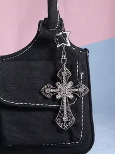 Gothic Y2K Crystal Gun Cross Pendant Keychain, Unique Fashion Accessory for Women, Stylish Gift for Friends and Family, Ideal for Handbags and Phones