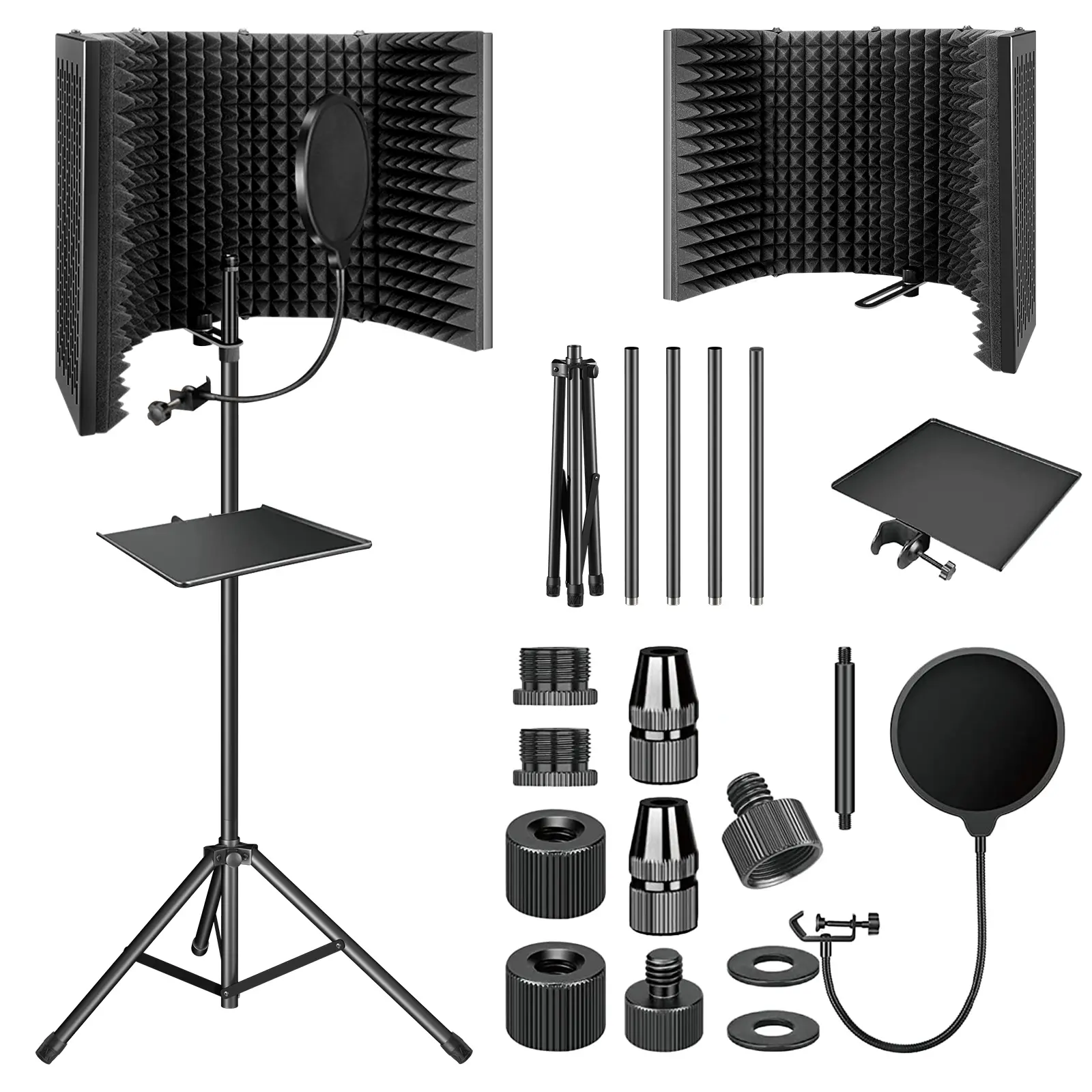 Aokeo Durable Metal-Steel Studio Recording Microphone Isolation Shield Accessory, with Pop Filter, Adjustable Stand, High-Density Absorbent Foam, Foldable for Blue Yeti & Condenser Mics, Boosts Clarity (Manufacturer Warranty), Accessories, Manufacturer Wa
