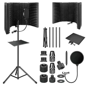 Aokeo Studio Recording Microphone Isolation Shield with Pop Filter & Tripod Stand, High Density Absorbent Foam to Filter Vocal, Foldable Sound Shield for Blue Yeti and Condenser Microphones