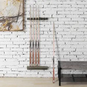 Gray Wood Wall Mounted Billiards Pool Cue Stick Storage Rack for 6 Cues, 2-Piece Set