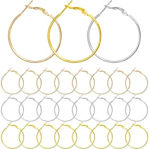 60 count Round Hoop Earring Findings Stainless Steel Earrings Beading Making Open Beading Hoop for  Making DIY Crafts Art Creation (40mm)