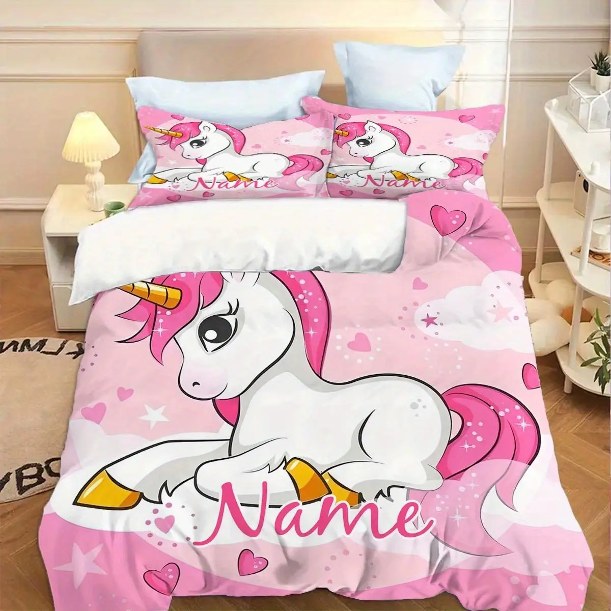 3-Piece Unicorn Print Bedding Set, Soft Breathable, All-Season Use, Ideal Home Bedroom Decor, Includes 1 Fitted Sheet + 2 Pillowcases, Printed Bedding Set