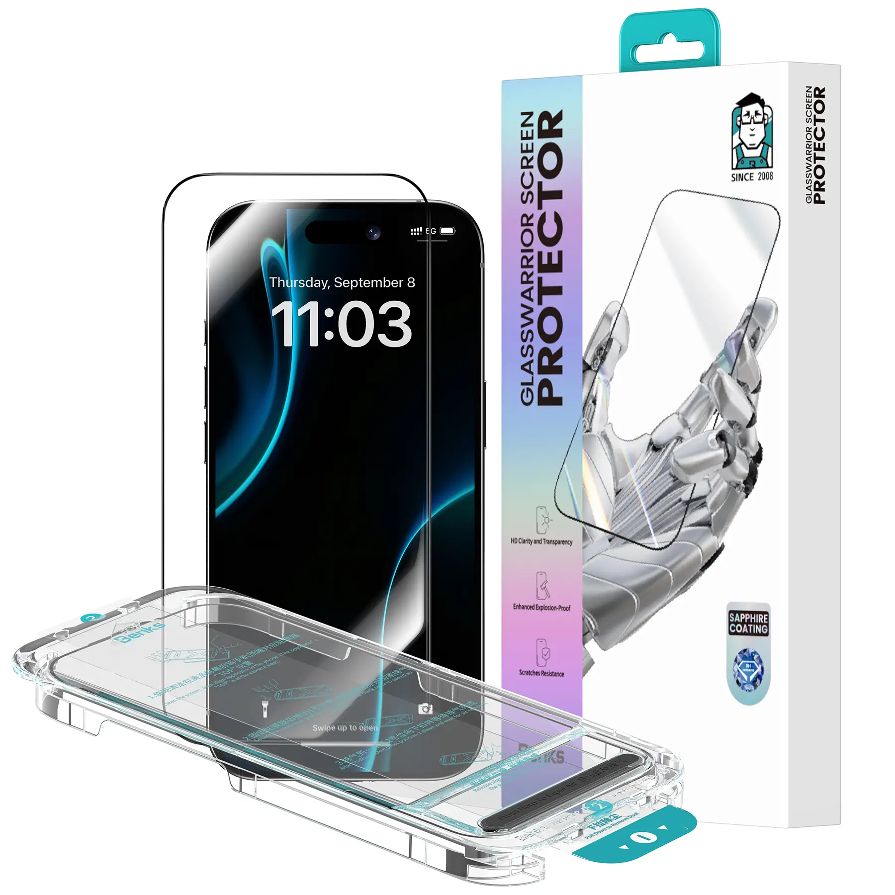 Benks GlassWarrior Sapphire Coating Screen Protector for iPhone 17 Pro Max/17 Pro - High Scratch Resistance, Durable Smartphone Accessory for Handheld Cellphone Devices