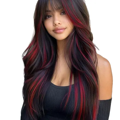 26 Inch Synthetic Material Wig with Bangs, Perfect for Parties and Street Photography