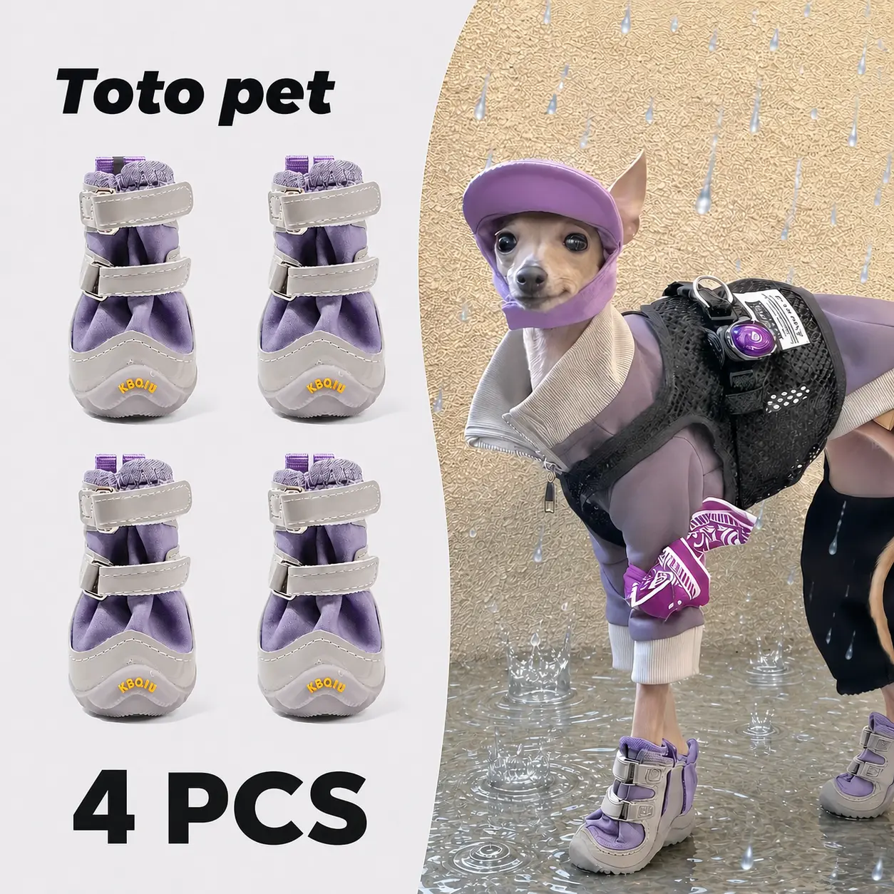 Dog Paw Protectors for Small to Medium Dogs, 4-Piece PU Leather Set - Water-Resistant, Anti-Slip Sole, Soft Cushioning, Lightweight, Adjustable Velcro Straps, Outdoor Use
