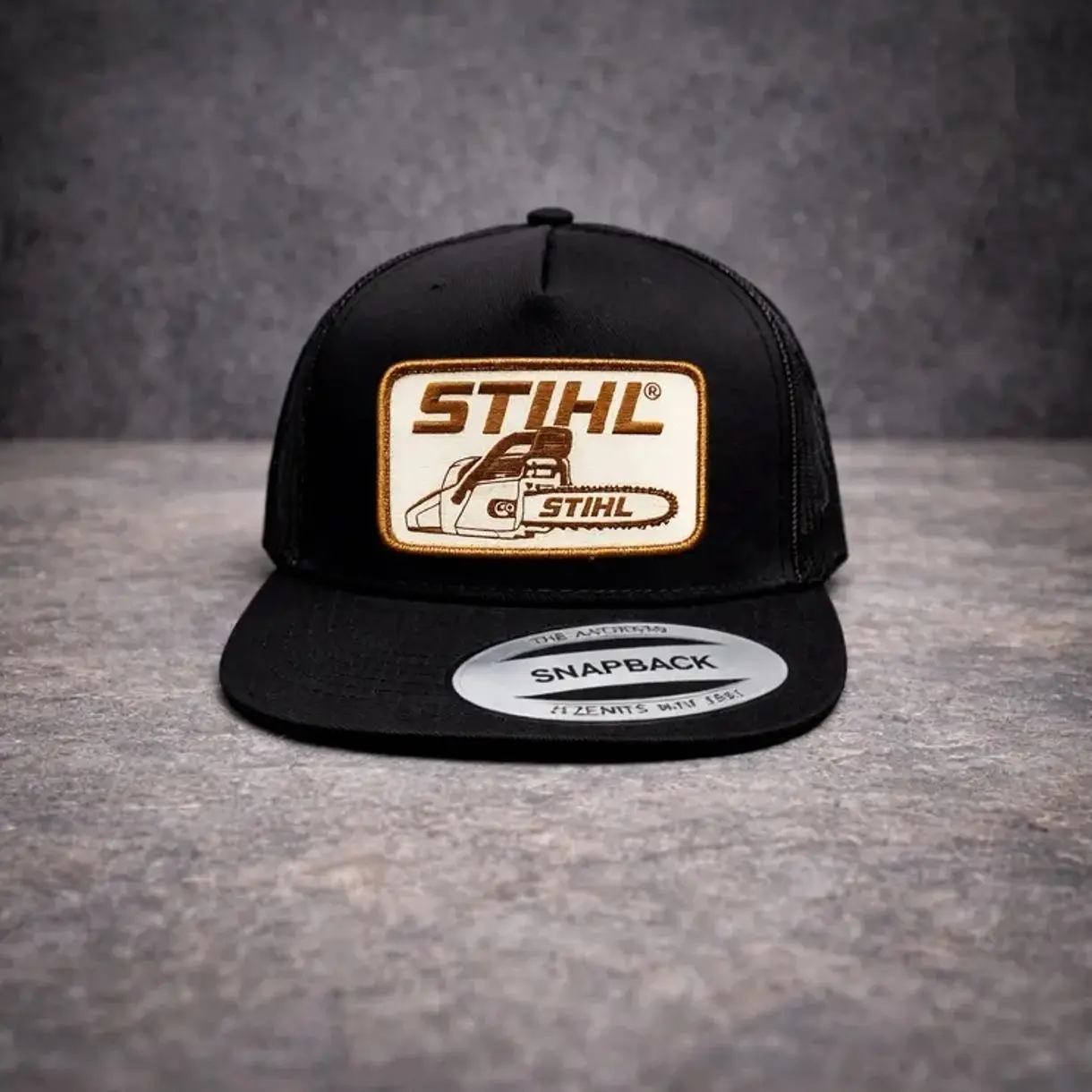 Stihl Vintage Trucker Hat, Brown Stihl Chainsaw Patch Cap, High Profile Mesh Back Snapback, Retro Workwear Hat, Gift for Logger