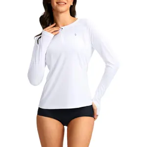 Women's Rash Guard UPF50+ SPF Long Sleeve Swimsuits Top UV Sun Protection Swim Shirts for Woman with Zip