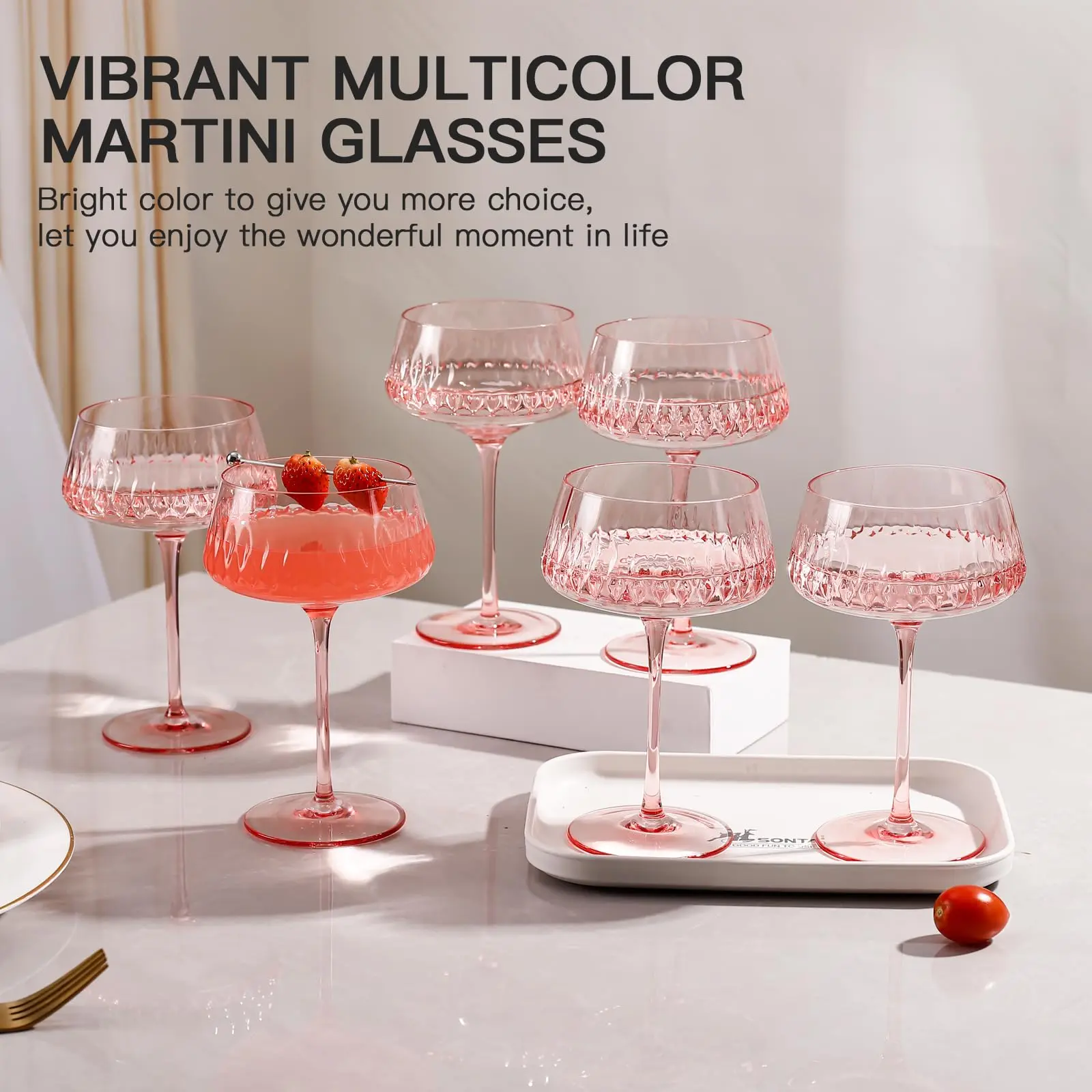 Pink Martini Glasses Set of 6,Pink Vintage Champagne Coupe Glasses, Large  Margarita Glasses, Crystal Retro Style Bar Drinking Glasse Drinkware -  TikTok Shop