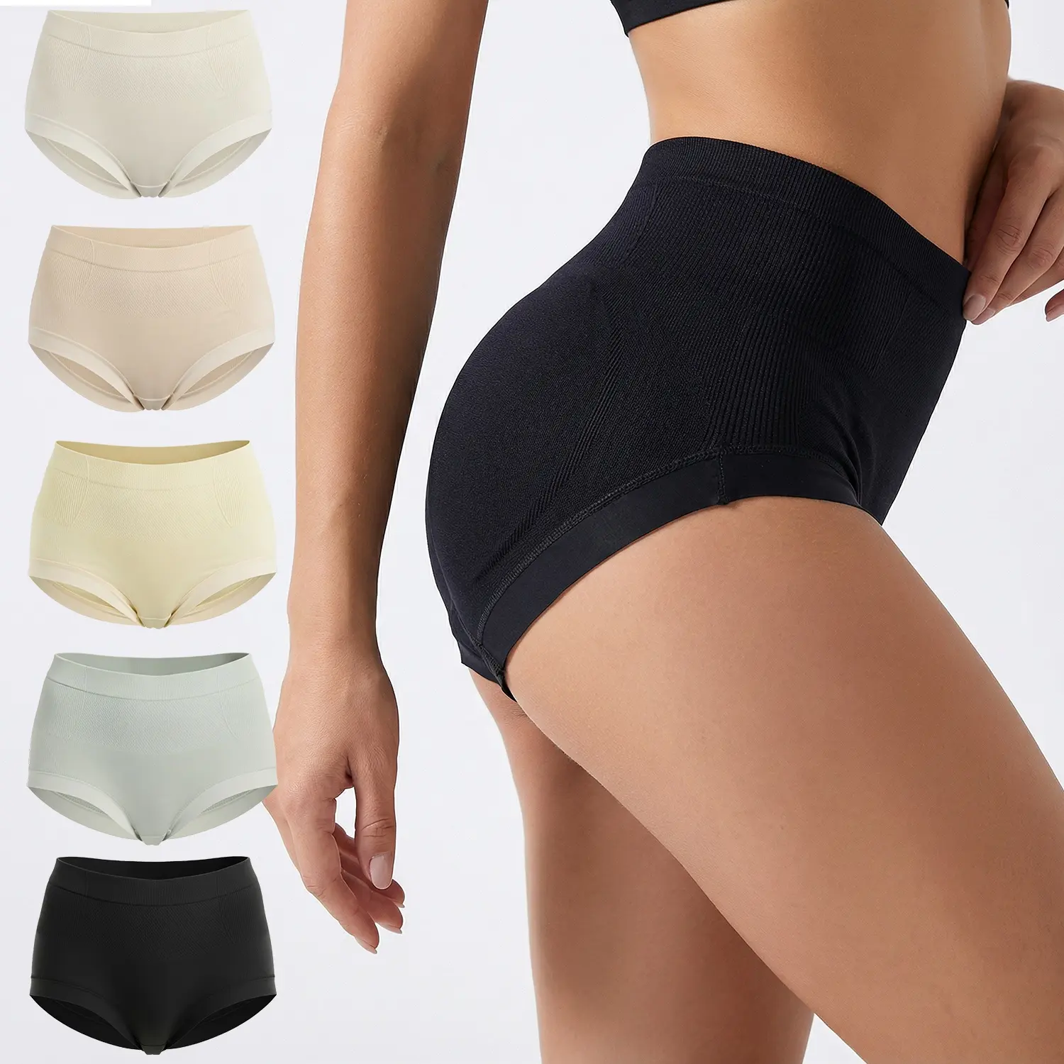 Women's 6-Pack Minimalist Cotton Spandex High-Waisted Stretchy Full-Coverage Tummy Control Underwear - Basic Plain Colors, Leakproof Seamless Moisture Wicking No Roll-Up Lingerie Panties