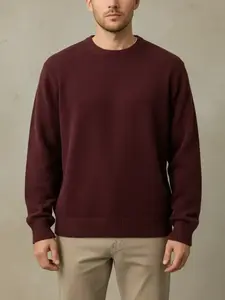 Men's Autumn Winter Casual Loose Knit Pullover Knitwear, Long Sleeve Round Neck Sweater, Plain Color High-End Daily Wear, Comfortable Fit