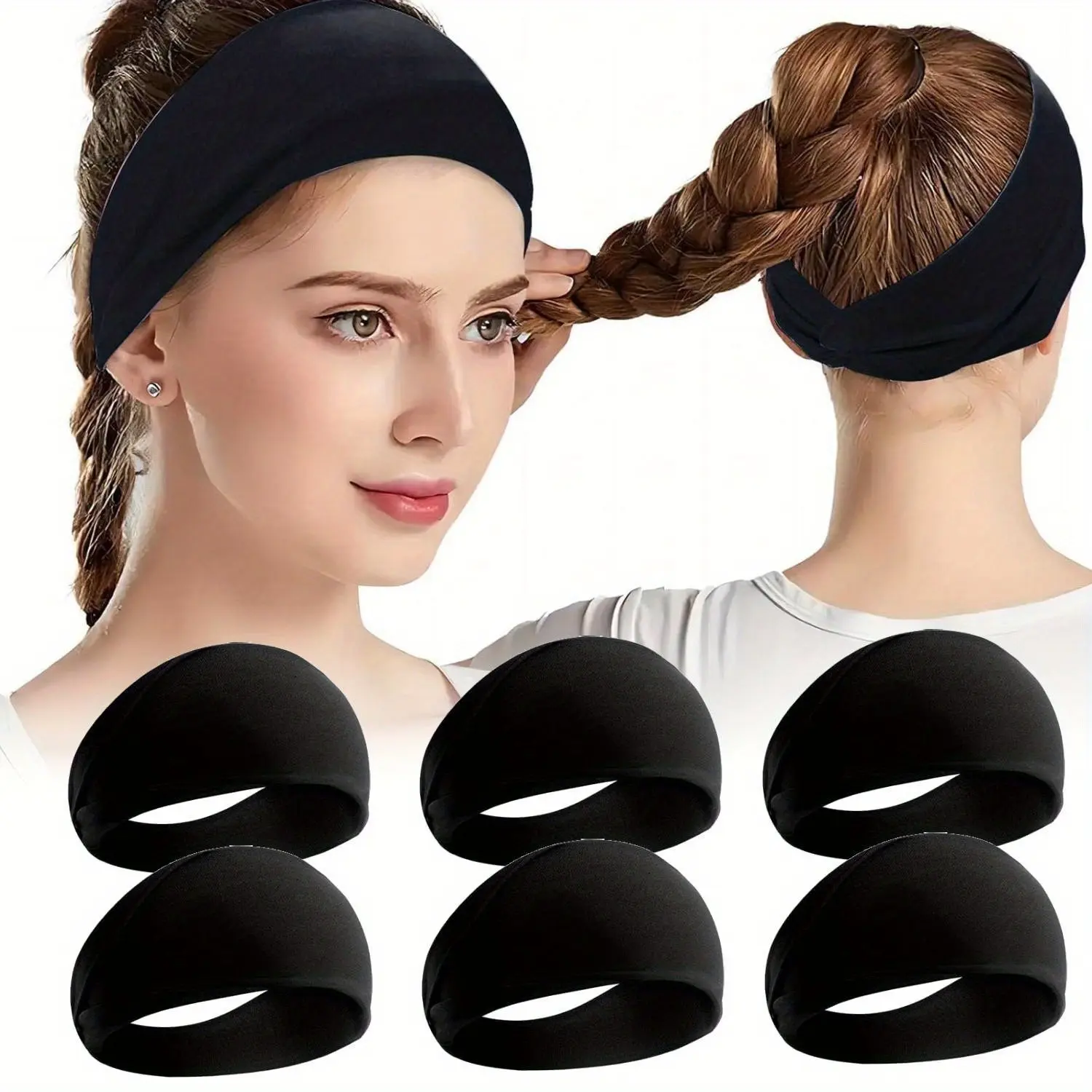 6 Packs Workout Wide Headbands for Women, Super Soft Motorcycle Yoga Running Exercise Head Bands, Elastic Sweat Band Hair Wrap Bandanas