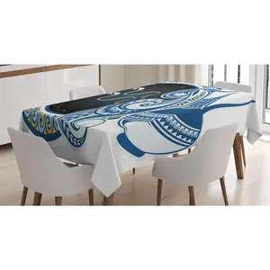 Zodiac Tablecloth, Image of Aquarius Sign with Jug and Circular Globe World Form on the Background, Rectangular Table Cover for Dining Room Kitchen Decor, 52" X 70", Multicolor