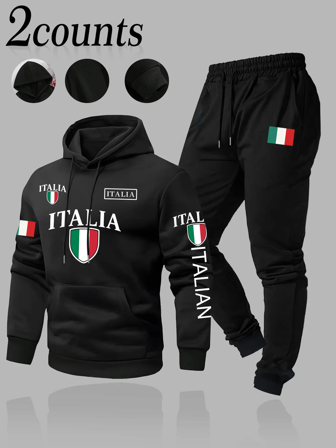 Men's 2-Piece Italy Flag Graphic Hoodie and Joggers Set, Patriotic Streetwear Tracksuit, Casual Sports Tracksuit, Casual Athletic Jogging, Cotton Blend Activewear, Italian Pride Outfit, Perfect for Daily Leisure, Workouts