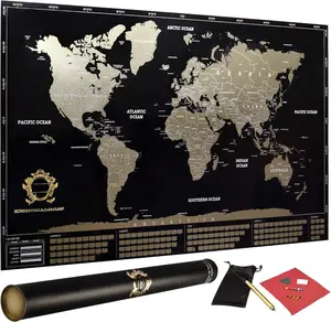 Detailed Scratch off World Map Poster - XL - Black and  Scratchable World Map - Glossy, Laminated Travel Poster - Full Accessories Kit -   Scratch off Map of the World By
