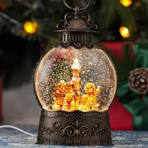 Snow Globe with Gingerbread Man Light Up Christmas Snow Globes with Music Timer USB Plug or Battery Operated Glitter Globe Indoor Christmas Decorations