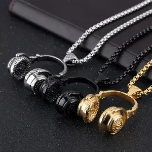 rock music alloy earphone pendant, titanium steel couple necklace hip-pop necklace