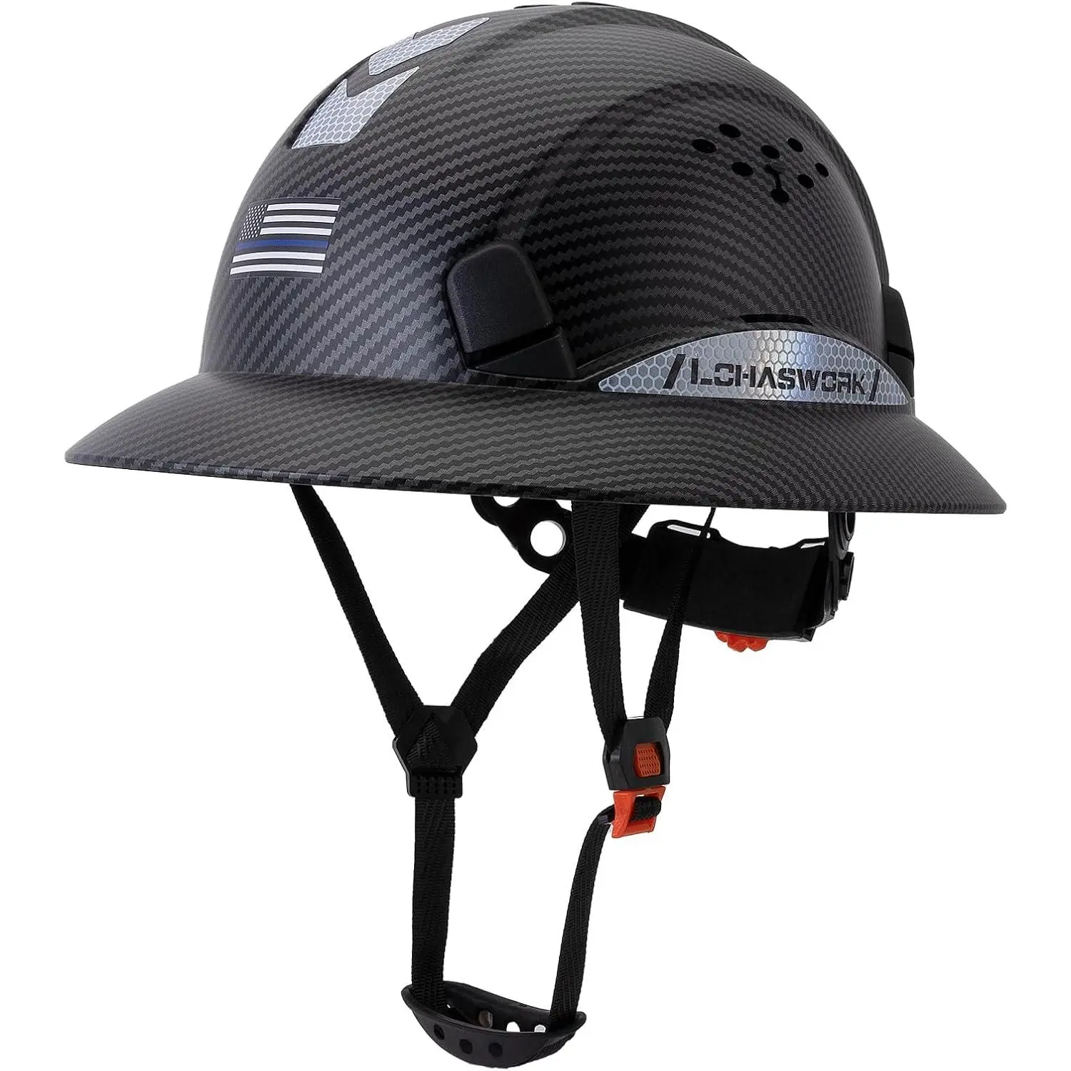Construction Hard Hat with Graphite Pattern - Impact Safe HDPE Shell with Climate Control Ventilation & High-Visibility Safety Design, Chin Strap