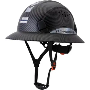 Matte Black Full Brim Hard Hat with 6-Point Ratchet Suspension, Safety Certified Hard Hat, Adjustable Vent & Reflective Strips for Construction, Industrial, Mining Work