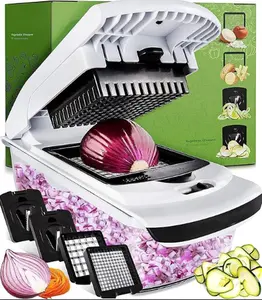 Vegetable Chopper - Spiralizer Vegetable Slicer - Onion Chopper with Container - Pro Food Chopper - Slicer Dicer Cutter - (4 in 1, White) Kitchen Utensils