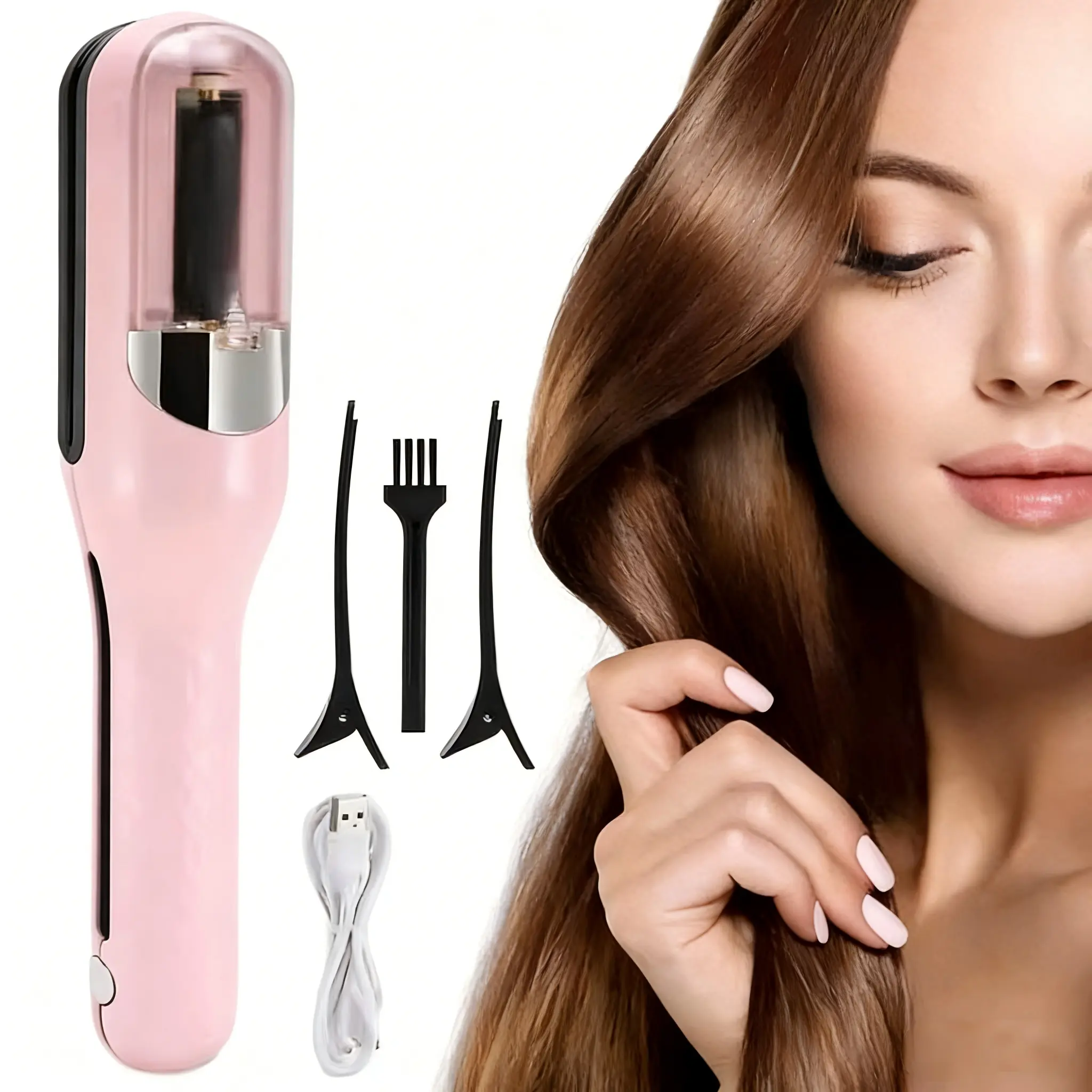 Automatic Electric Hair Clipper, 2‑in‑1 Rechargeable Haircut Tool, Suitable for Dry, Damaged, Brittle, Curly, Frizzy and Straight Hair Types