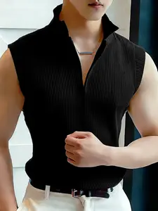 INCERUN Men's Small V-Neck Casual Half High Neck Plain Vest, Solid Sports Vest, Perfect for Gym Sports Wear, Comfortable and Stylish Design