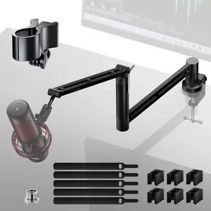 M05 Boom Arm, 360? Rotatable Microphone Stand with Desk Mount, Foldable Desk Mic Arm with 3/8'' to 5/8'' Screw Adapter, Microphone Arm for Live Streaming, Gaming, Podcasting, Radio