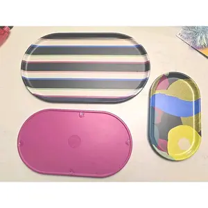 13004 Room Essentials 3-Piece Printed Bamboo Melamine Tray Set New Colorful