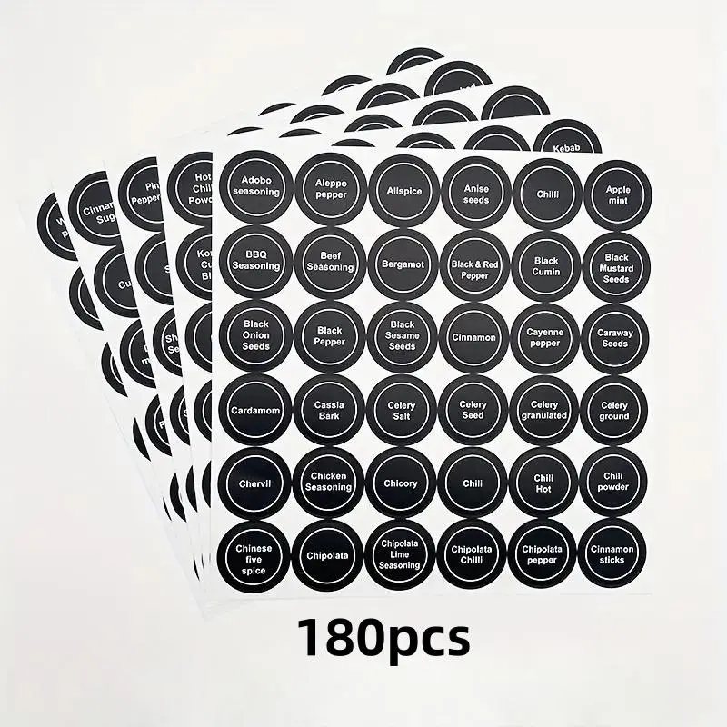 Round Spice Jar Label, 180pcs/set Spice Jar Food Container Label Sticker, Waterproof & Anti-tear Label Sticker, Self Adhesive Stickers for Home Kitchen, Labels For Kitchen
