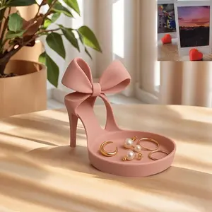 High Heels And Jewelry Rack And Photo Rack | Elegant Bow-Shaped Ring Rack And Display Tray, Pink Desktop Storage Box, Shoe Display Rack, Jewelry Storage, Decorative Tray, Love Heart Desktop Ornaments Photo Frame Plastic Ornaments