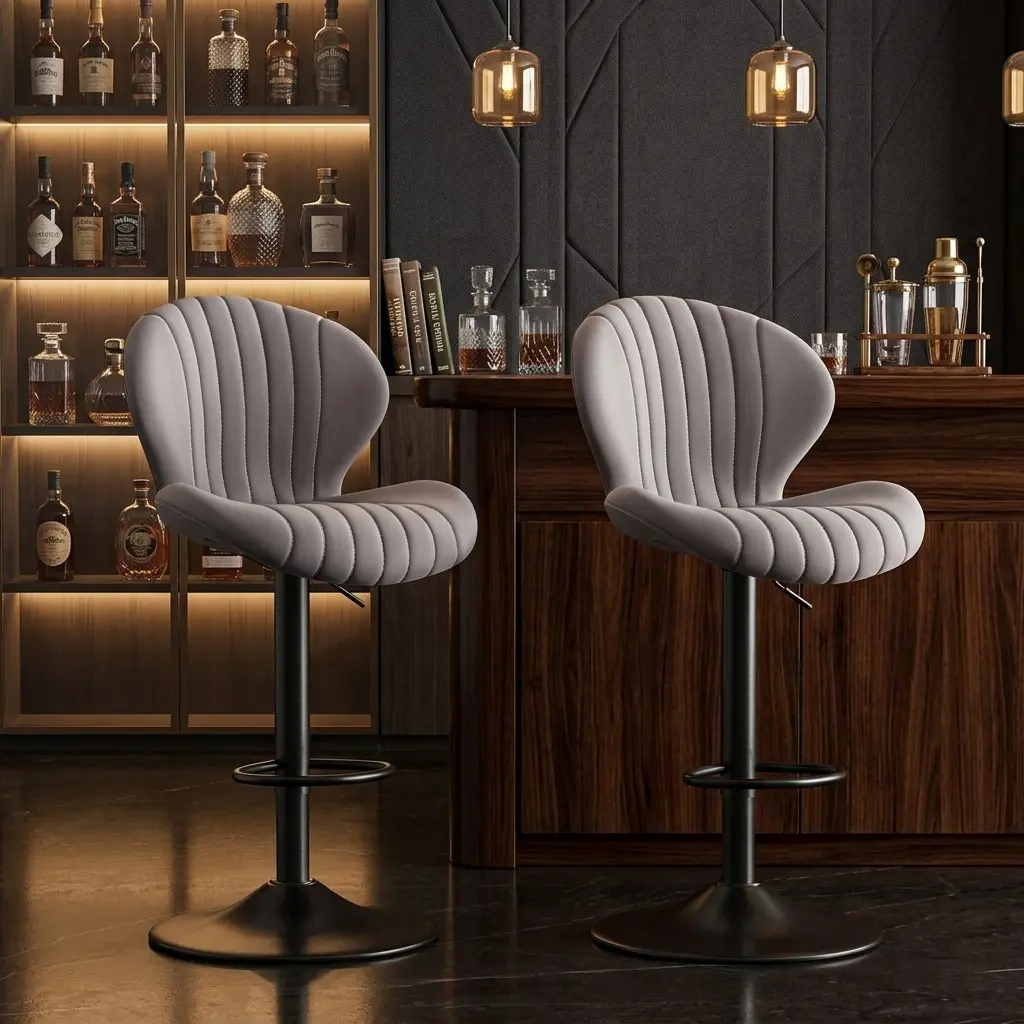 Minimalist 2-Piece Swivel Counter Stool Set - Oval Wingback Upholstered 2-Seat Swivel Chairs, 360° Rotatable Height-Adjustable Bar Chair, Easy Setup for Home Bar, Kitchen