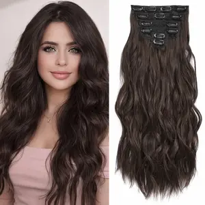 Befunny 22 Inch Wavy  clip-in Hair Extensions Synthetic, , 6PCS Long Wavy Thick Hairpieces Fiber Double Weft Hair Natural Hair Extensions for Women