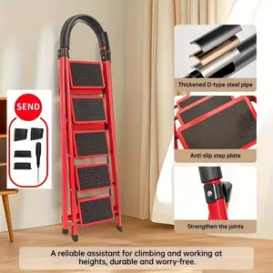 Safety First! 3/5-Step Heavy Duty Folding Ladder – 330LBS Capacity, Non-Slip Wide Pedals, Portable Steel Step Stool for Home & Industrial Work