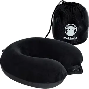 Travel Neck Pillow Top Memory Foam Pillow for Head Support Ideal for Airplanes Cars and Home Recliners Adjustable Soft Black