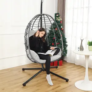 [dealsforyoudays] Premium Single Egg Swing Chair, 350LB Capacity Indoor & Outdoor Hanging Chair with Wicker Design & Plush Cushion