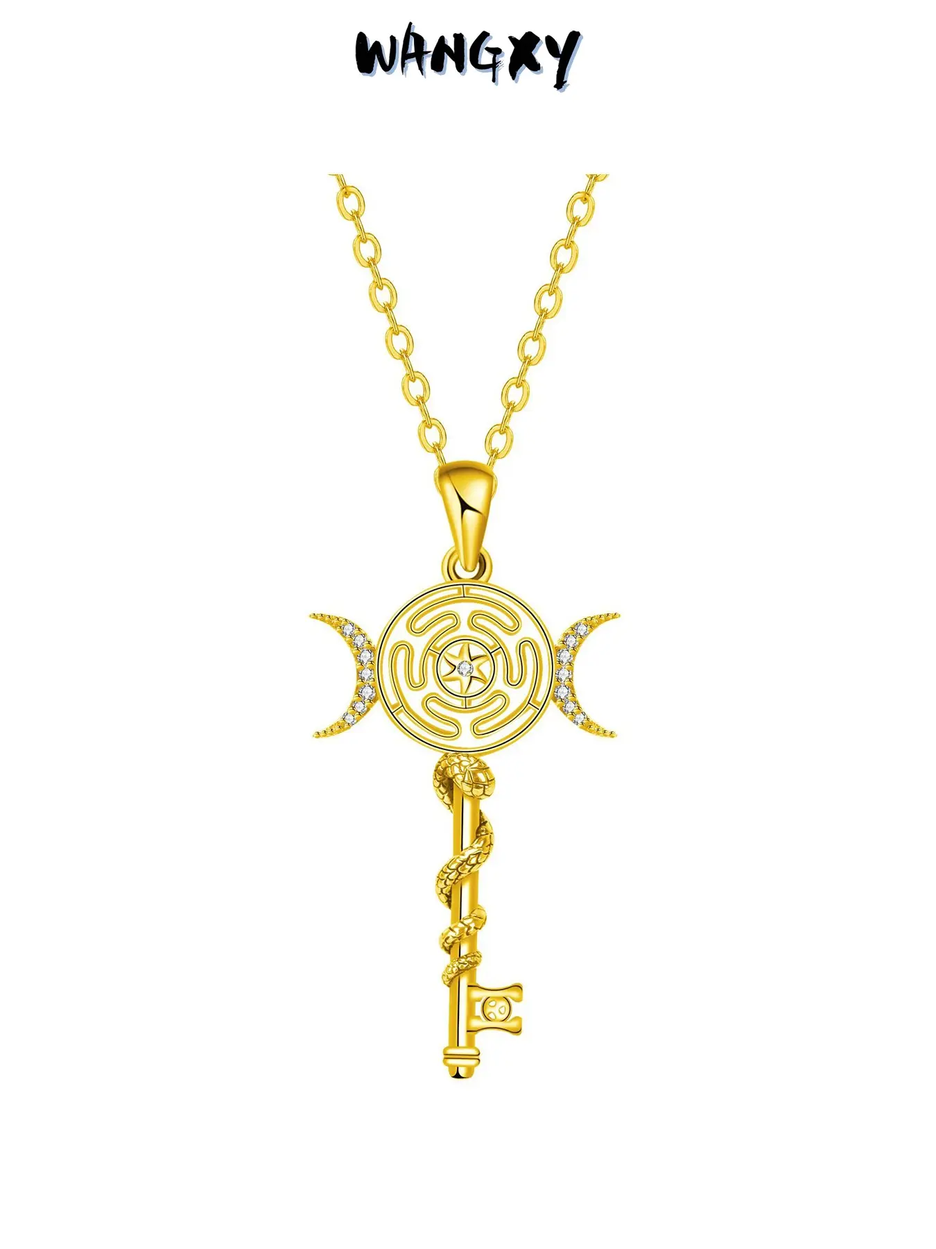 WANGXY Hecate Key Necklace Hekate Triple Moon Goddess Pentagram Wheel Key Pendant  Hecate Wiccan Pagan Magic Witchcraft Tetragrammaton Amulet Jewelry Gifts for Women Men
